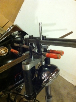 Handlebar clamped in place, ready for heating and bending of the tubing.